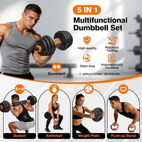 Adjustable Dumbbell Set 66lbs with Connector, 5-in-1 Weight Equipment for Home Gym Workout