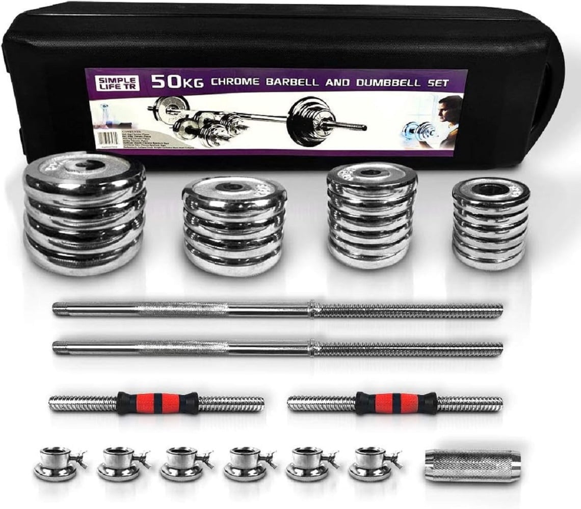 LuckyNote 110 lbs Adjustable Dumbbell Set, Cast Iron Barbell Weight Set with Carry Box, 2-in-1 Dumbbell Barbell Conversion, Home Gym Strength Training Equipment for Men Women, Silver