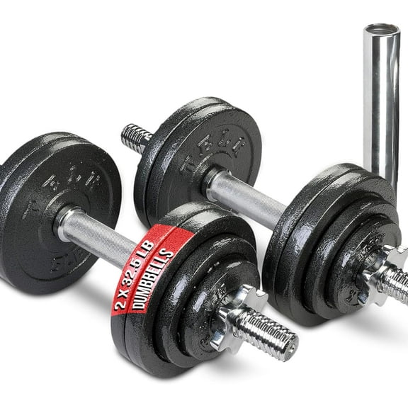 Adjustable Dumbbell Set Home Gym Weight Set with Baked Enamel Cast Iron Plates Space-Saving Free Weights for Strength Training 65lb (32.5lb x 2)