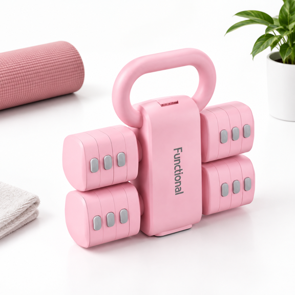 Adjustable Dumbbell Set, Pink, Convertible to Kettlebell for Full-Body Workouts