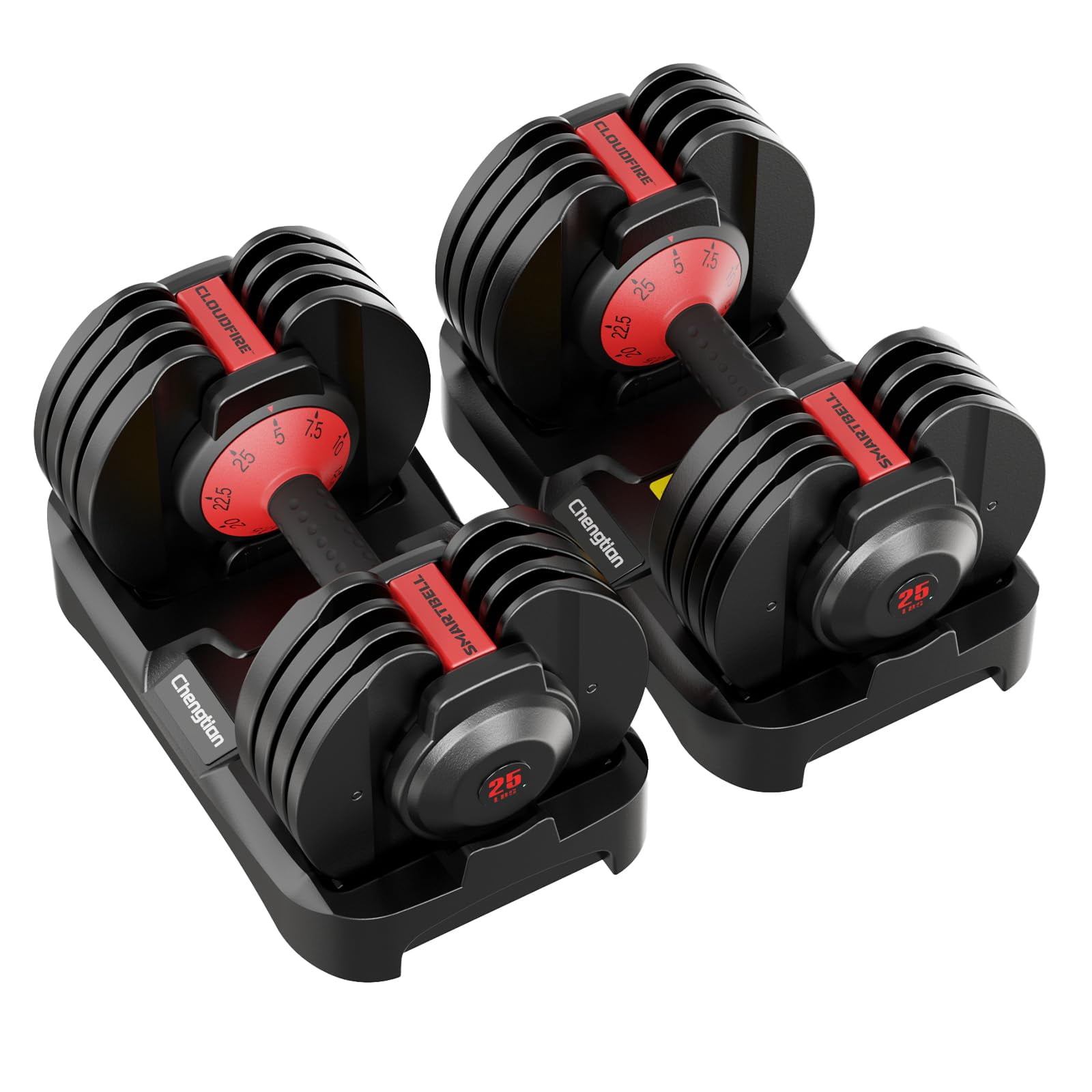 Adjustable Dumbbell Set of 2, 25 lbs Single / 52.5 lbs Pair, Upgraded Quick Adjust Weights Dumbbells with Anti-Slip Handle for Home Gym