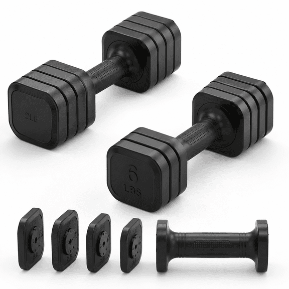 Adjustable Dumbbell Set of 2, 6 Lbs Total, Black, Fast-Adjust Hand Weights for Home Gym