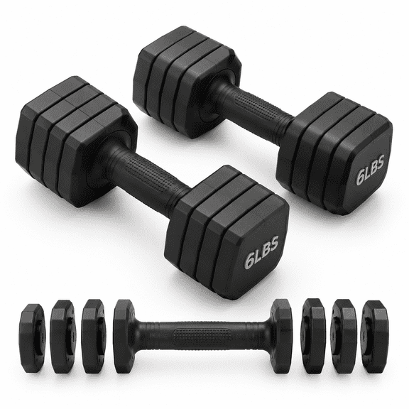 Adjustable Dumbbell Set of 2, 6 Lbs Total, Black, Fast Switching Hand Weights for Home Workouts