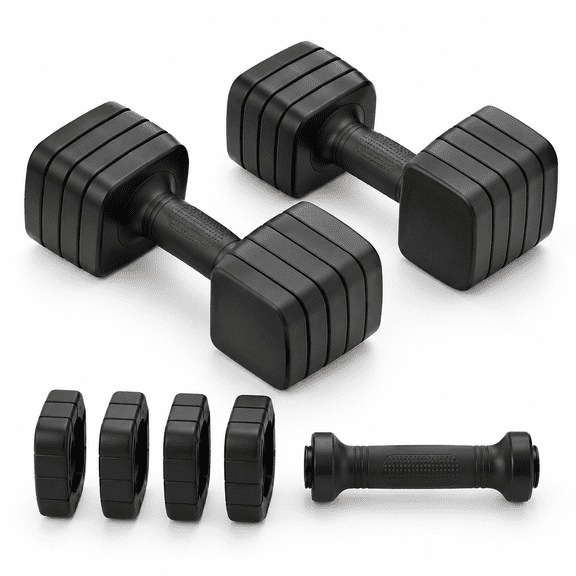 Adjustable Dumbbell Set of 2, 6 Lbs Total, Black, Soft Rubber Handle for Home Gym Workouts