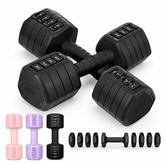 Adjustable Dumbbell Set of 2, Black, 10lb Each (20 lbs Total)