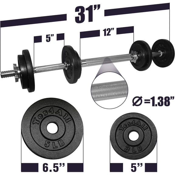 Adjustable Dumbbell Set with Weight Plates/Connector - Exercise & Workout Equipment - Size Options 40lbs to 200lbs