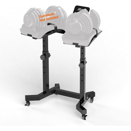 Adjustable Dumbbell Stand - Weight Stand with 4 Level Height Adjustment, Dumbbell Weight Rack with Tablet Holder and Durable Casters, Weight Holder for Adjustable Dumbbell Set,(Bonus Foot Pads)