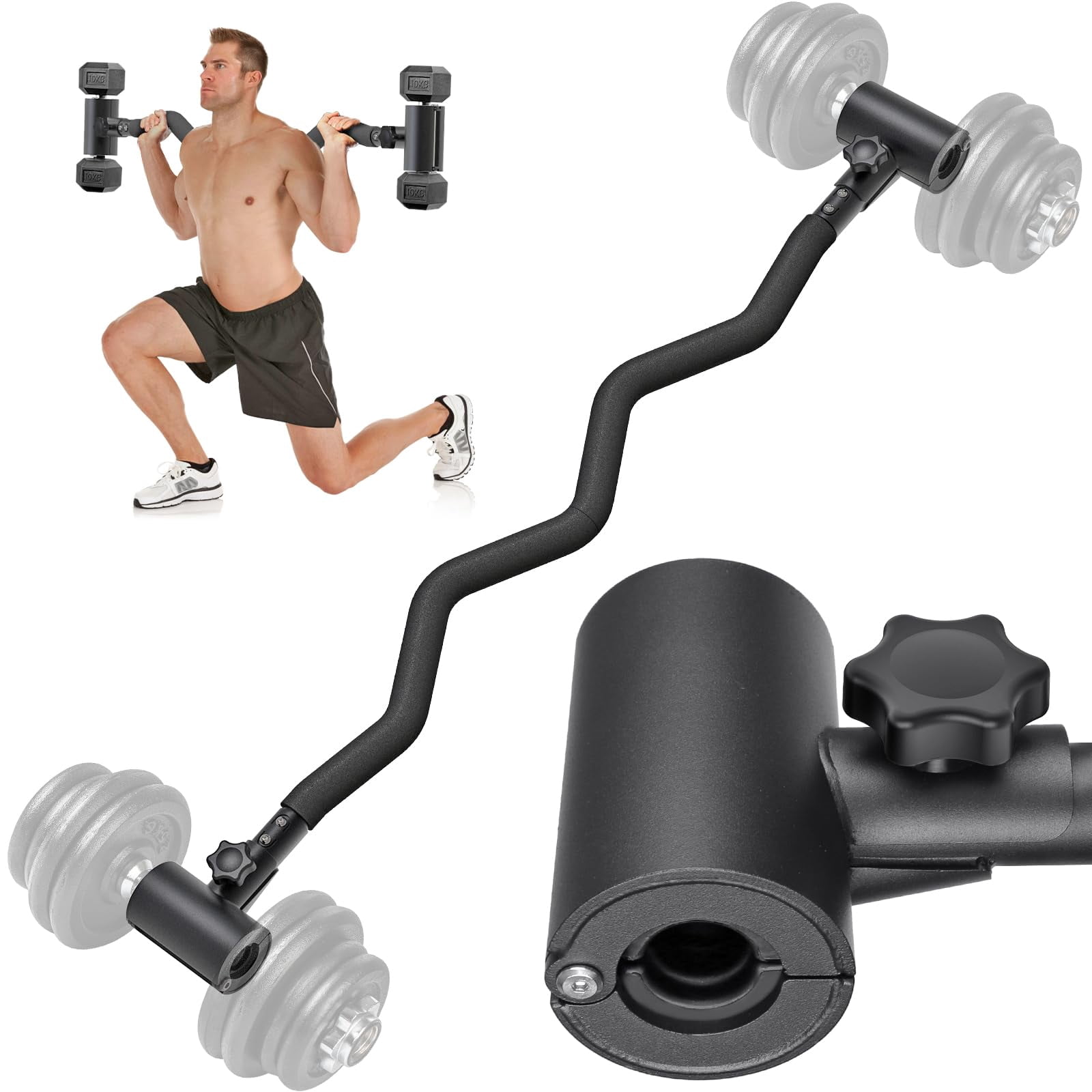 Adjustable Dumbbell To Barbell Converter - Ez Curling Bar Adapter Versatile Weightlifting Equipment For Home Gym