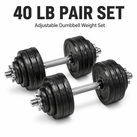 Adjustable Dumbbell Weight Set,Cast Iron Weight Plates with Threaded Handles and Spin-Lock Collars for Home Strength Training