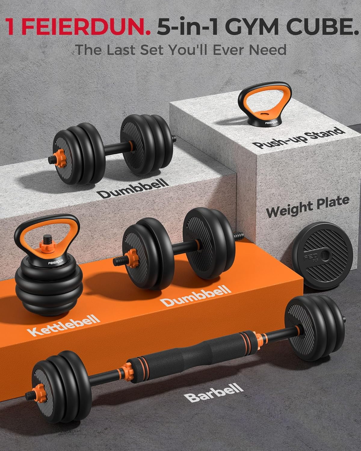 Adjustable Dumbbells Set with Connector, 5-in-1 Weight System for Home Gym, Barbell Kettlebell Push- Stand, 20/30/40/45/70/90lbs  Weights for Men Women
