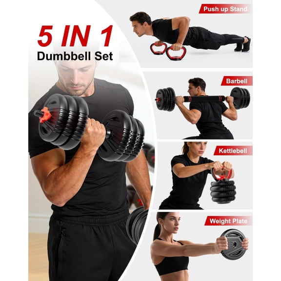 Adjustable Dumbbells, 20/30/45/70/90lbs Free Weight Set with Connector,5 in1 Dumbbells Set Used as Barbell,Kettlebells,Push up Stand,Fitness Exercises for Home Gym Suitable Men/Women