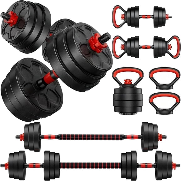 Adjustable Dumbbells, 22/33/44/66/88LBS Free Weight Set with Connector, 4 in 1 Weight Set as Kettlebells, Barbell, Push up Stand, Fitness Exercises for Gym Suitable Men/Women