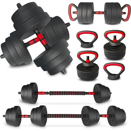 4 in 1 Adjustable Dumbbell Set 25LB for Women & Men, Convertible Free Weights for Home Gym, All-in-One Fitness Equipment as Kettlebell, Barbell, Push-Up Bar for Full Body Workout, Space Saving Design