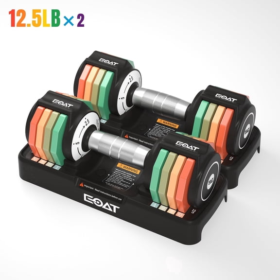 EOAT Adjustable Dumbbell Set 2.5 lbs to 12.5 lbs 5-in-1 Quick Adjust Weights Rainbow Colorful Dumbbells for Home Gym