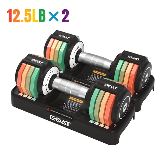 EOAT Adjustable Dumbbell Set 2.5 to 12.5 lbs 5-in-1 Quick Adjust Weights Rainbow Colorful Dumbbells for Home Gym