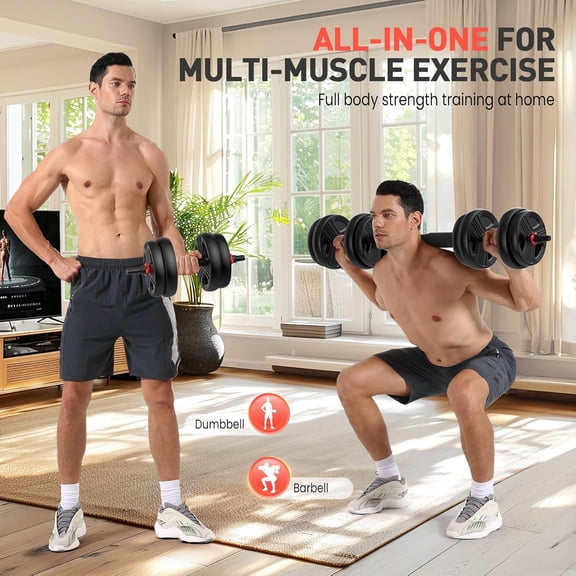 Adjustable Dumbbells Set, 20-80lbs Free Weight with Connector, 5-in-1 Barbell Kettlebell Fitness Equipment for Home Gym Men Women