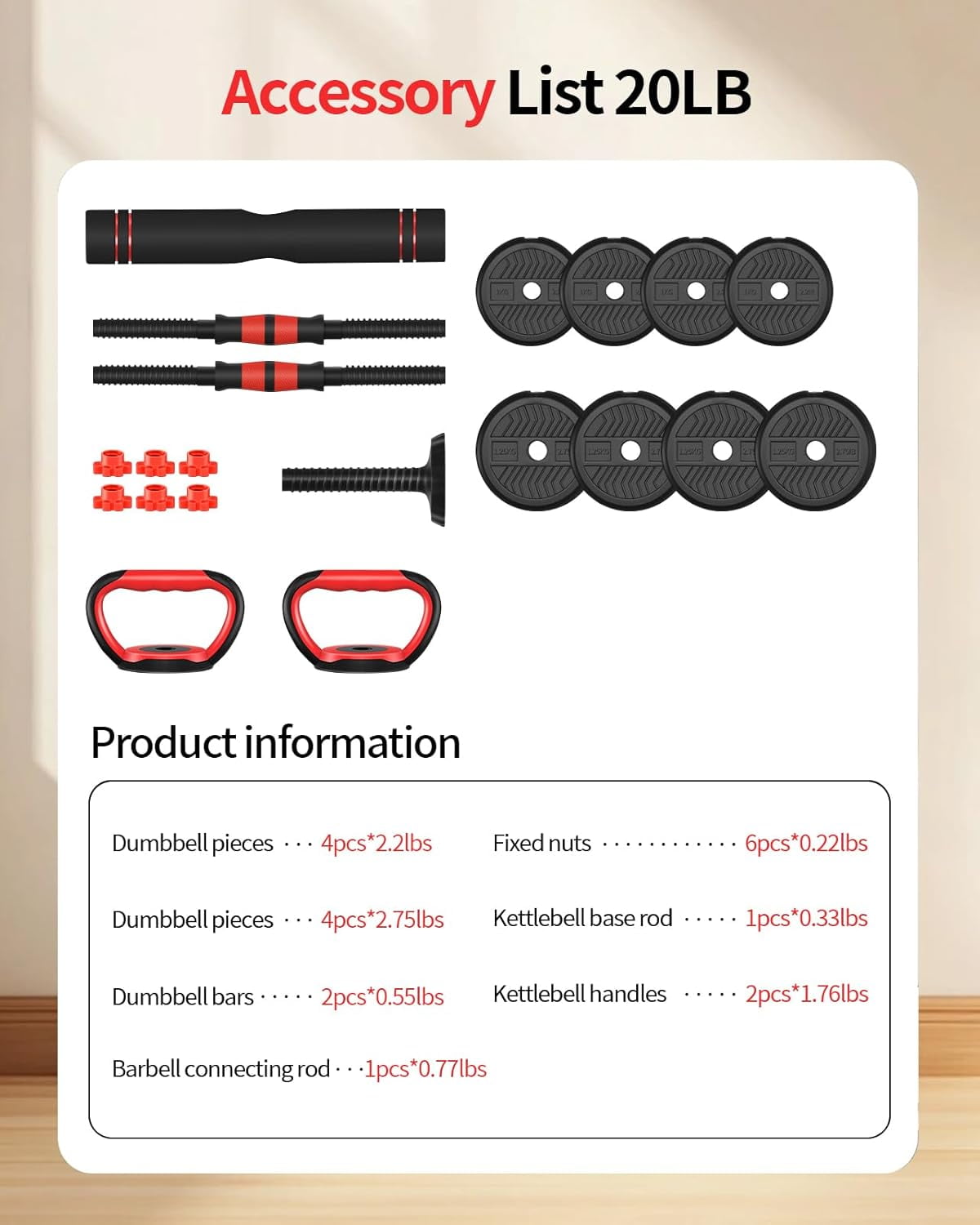 Adjustable Dumbbells Set 20-80lbs with Connector, 4-in-1 Multi-Function Fitness Equipment for Home Gym