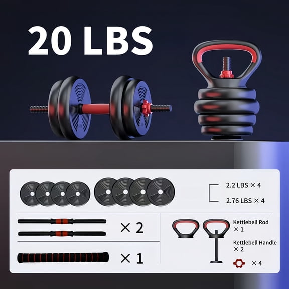 Adjustable Dumbbells Set 20-90LBS, 5-in-1 Home Gym Equipment with Barbell, Kettlebell, Push-Up Stand & Weight Plates for Full Body Workout