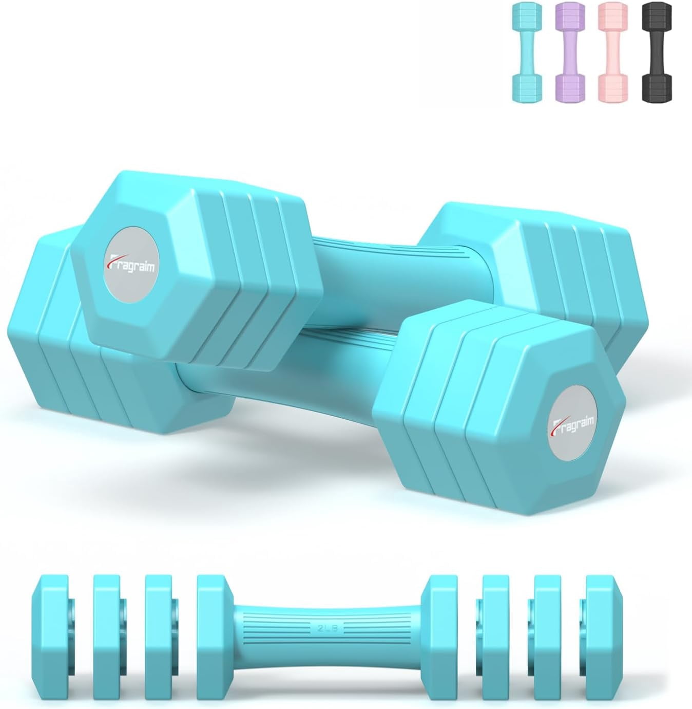 Adjustable Dumbbells Set, 4 in 1 Hand Weights Set for Women Men 10 LB/ 12 LB Dumbbell Pair Each 2lbs 3lbs 4lbs 5lbs Weights Dumbbells Set with TPU Soft Rubber Handle for Home Gym Exercise Fitness
