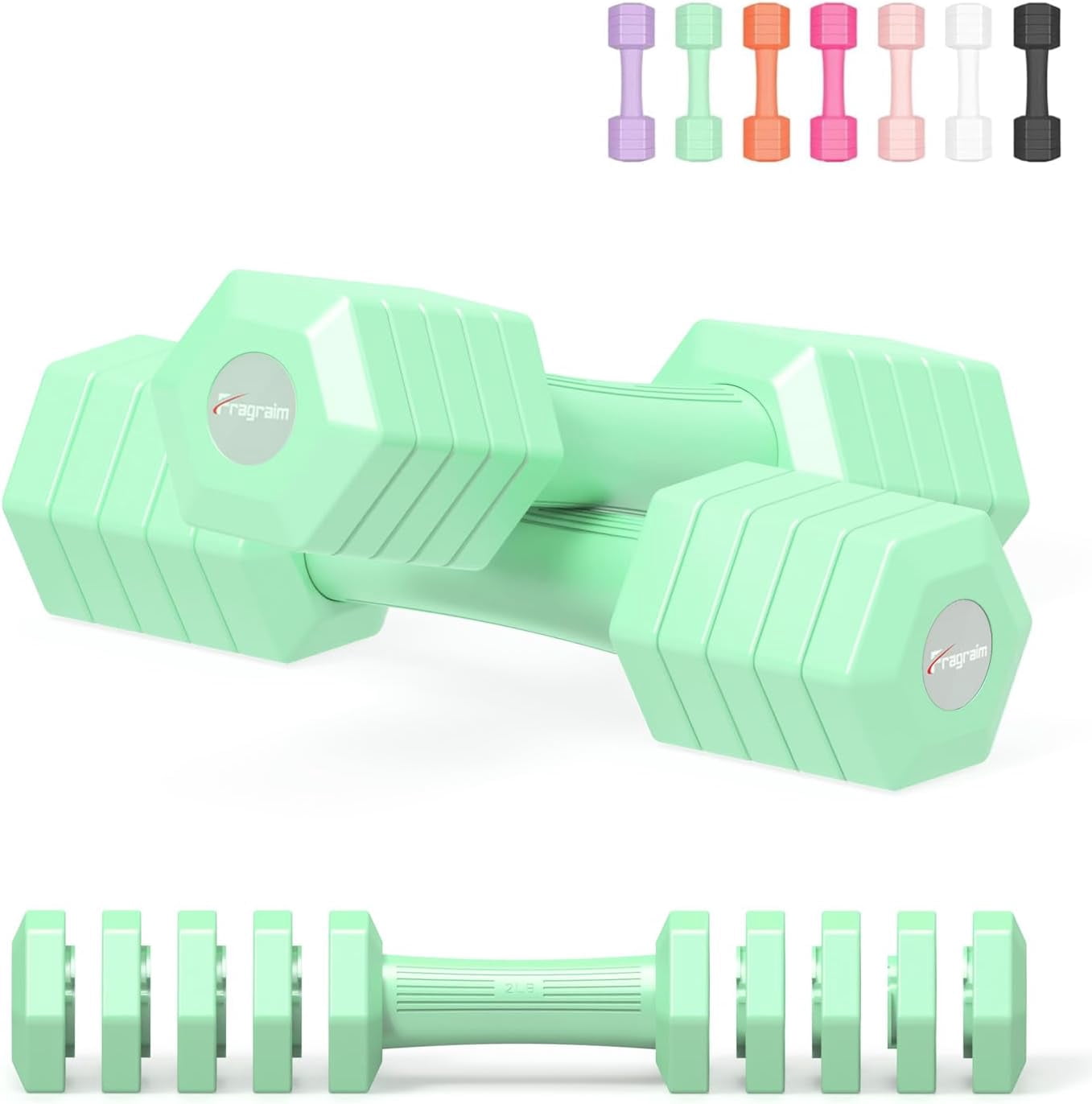 Adjustable Dumbbells Set, 4 in 1 Hand Weights Set for Women Men 10 LB/ 12 LB Dumbbell Pair Each 2lbs 3lbs 4lbs 5lbs Weights Dumbbells Set with TPU Soft Rubber Handle for Home Gym Exercise Fitness