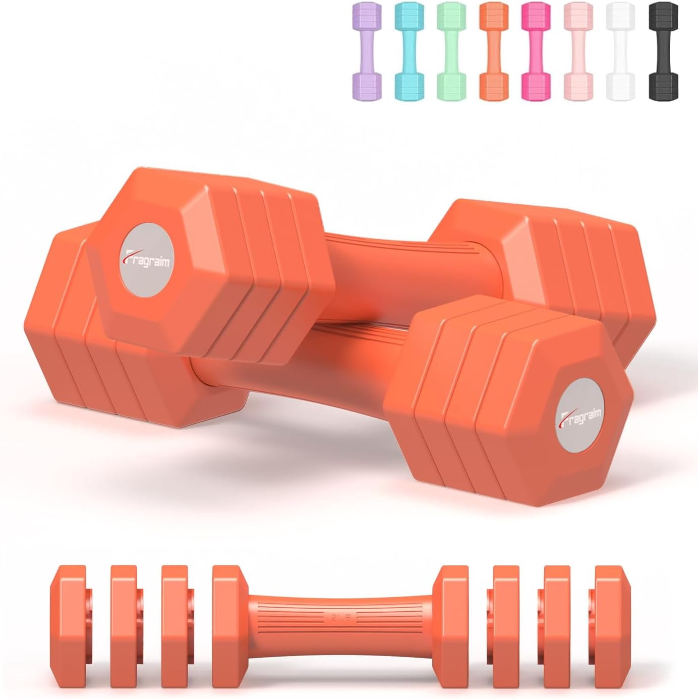 Adjustable Dumbbells Set, 4 in 1 Hand Weights Set for Women Men 10 LB/ 12 LB Dumbbell Pair Each 2lbs 3lbs 4lbs 5lbs Weights Dumbbells Set with TPU Soft Rubber Handle for Home Gym Exercise Fitness