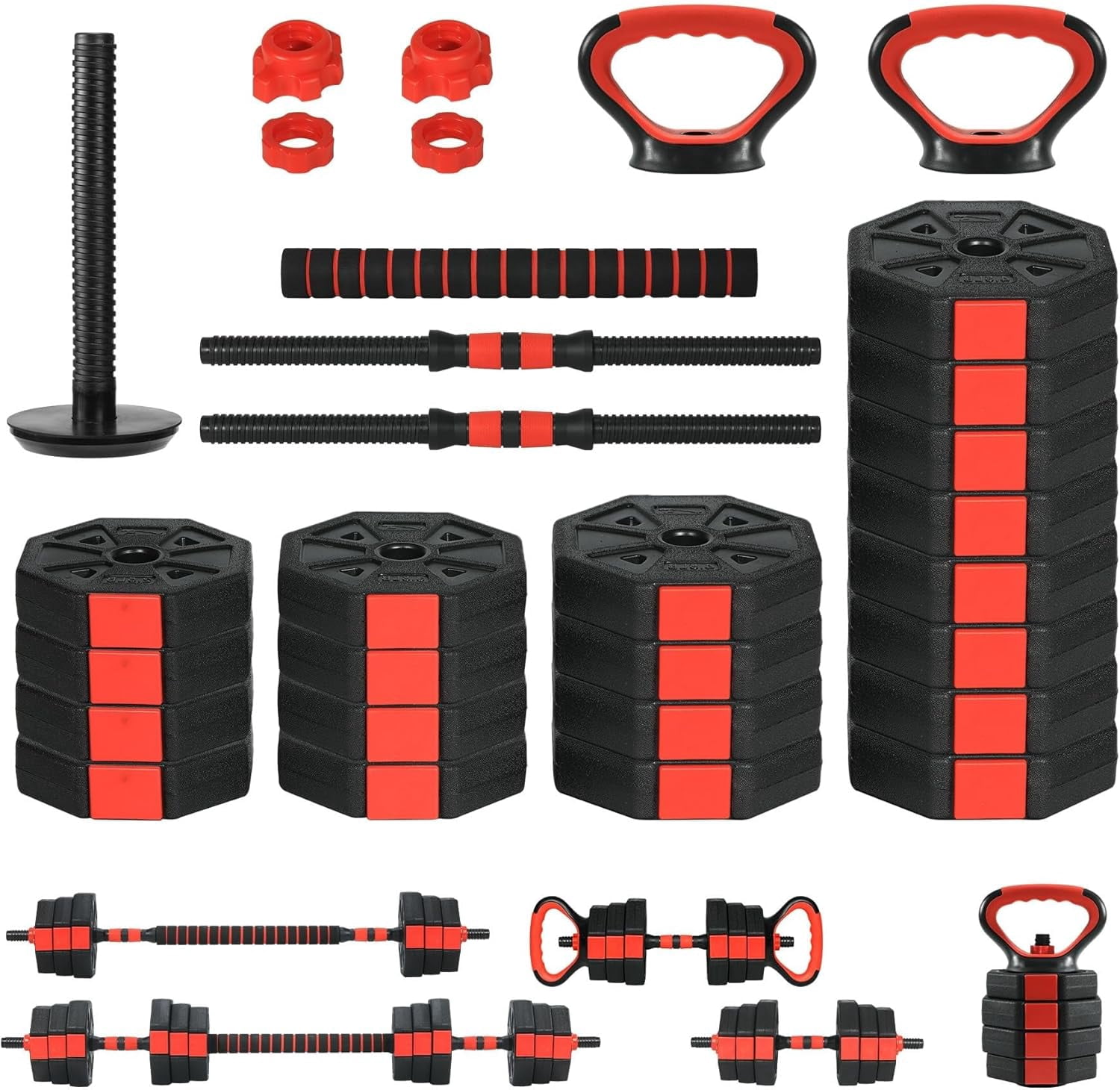 Adjustable Dumbbells Set, 4 in1 Free Weight Dumbbell Set of 2 Used As Barbell, Non-Rolling Adjustable Dumbbell Set,Kettlebells,Fitness Exercises for Home Gym Suitable Men/Women (Green, 88Lbs)