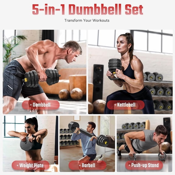 Adjustable Dumbbells Set, 48/68/88lbs Free Weight with Barbell Kettlebell Stand for Home Gym