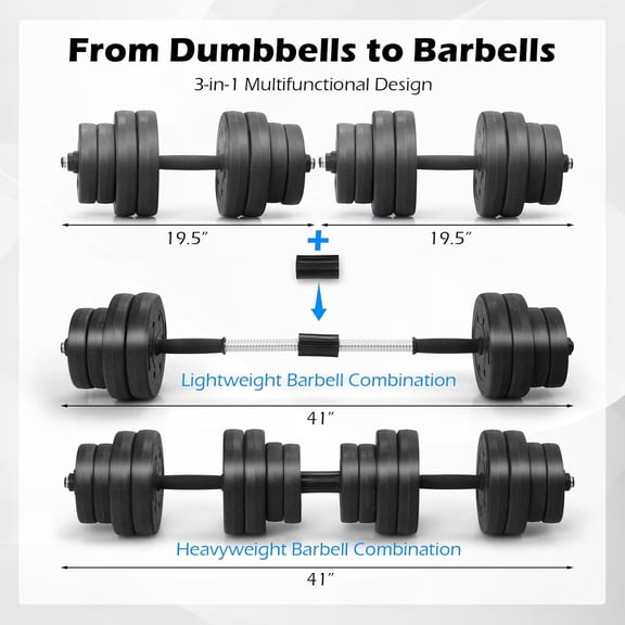 Adjustable Dumbbells Set 66 LBS 3-in-1 Convertible Barbell Weights for Home Gym