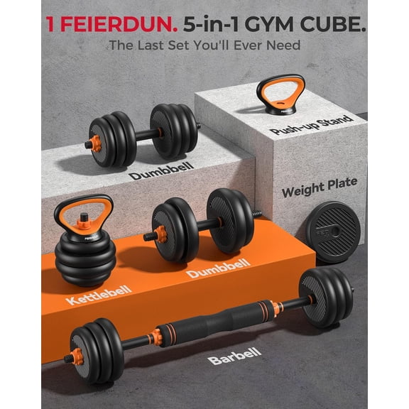Adjustable Dumbbells Set with Connector, 5-in-1 Weight System for Home Gym, Barbell Kettlebell Push- Stand, 20/30/40/45/70/90lbs Weights for Men Women