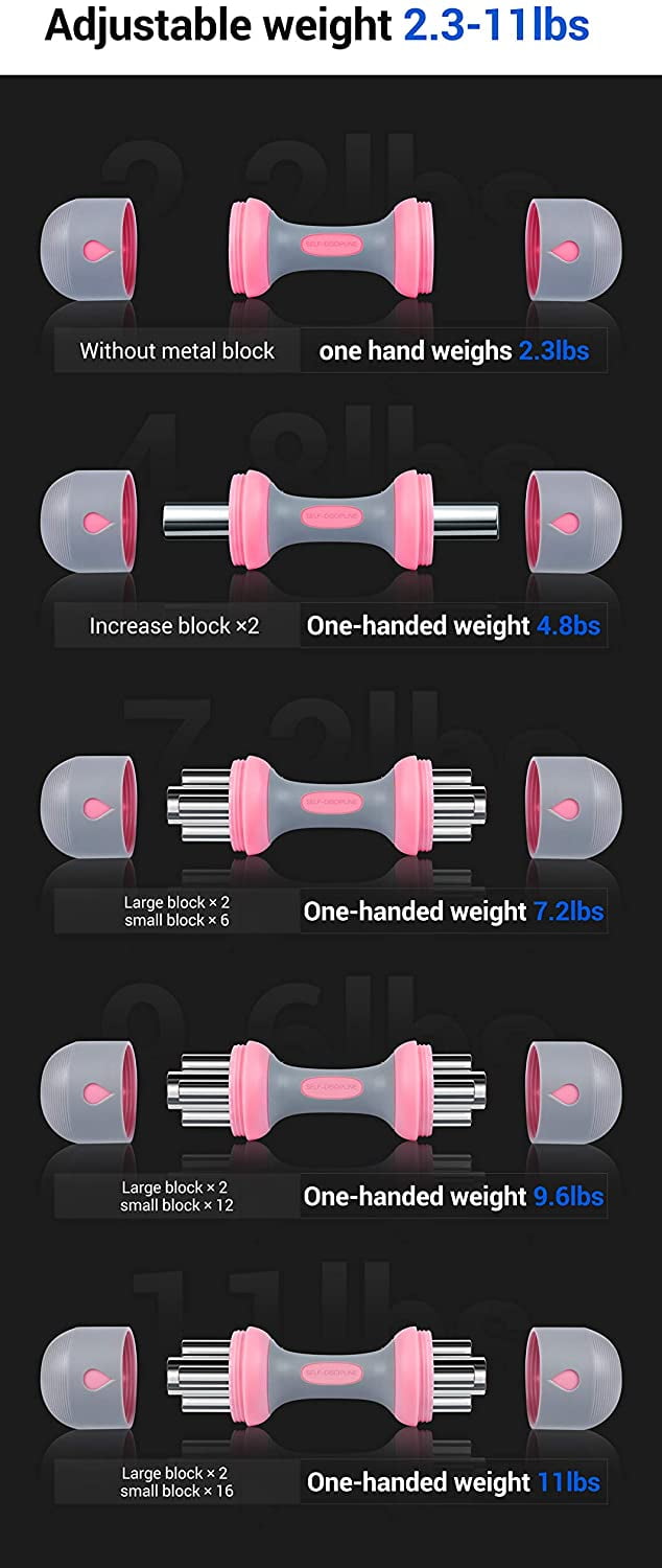 Adjustable Dumbbells Set, Neoprene Coated Weights for Home Gym, Non-Slip Grip, Pink Black  11lb Pair