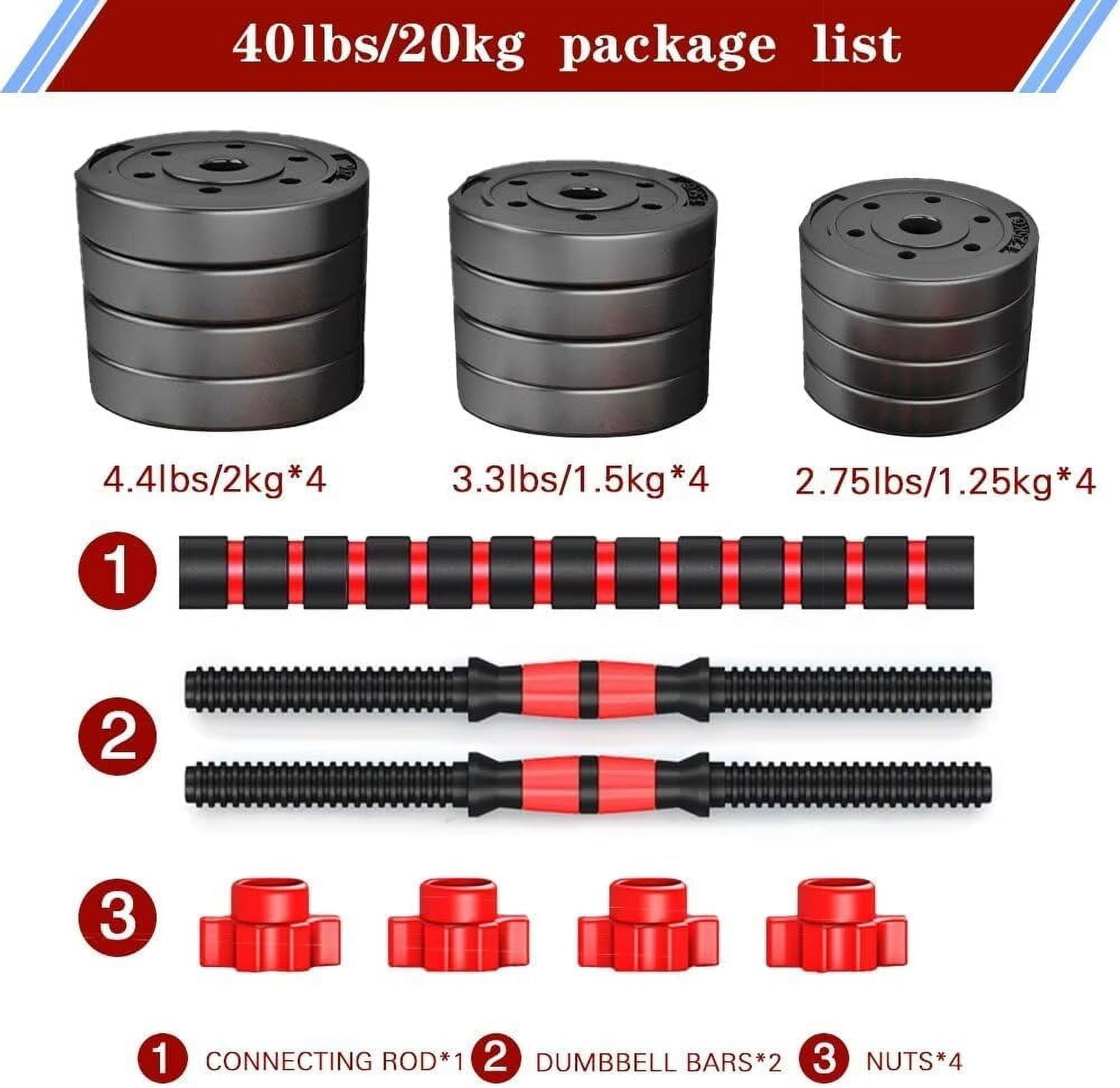 Adjustable Dumbbells Set of 2, 40lbs Free Weights with Connector for Home Gym, Convertible to Barbell, Non-Slip Iron Sand Weight Plates for Men Women
