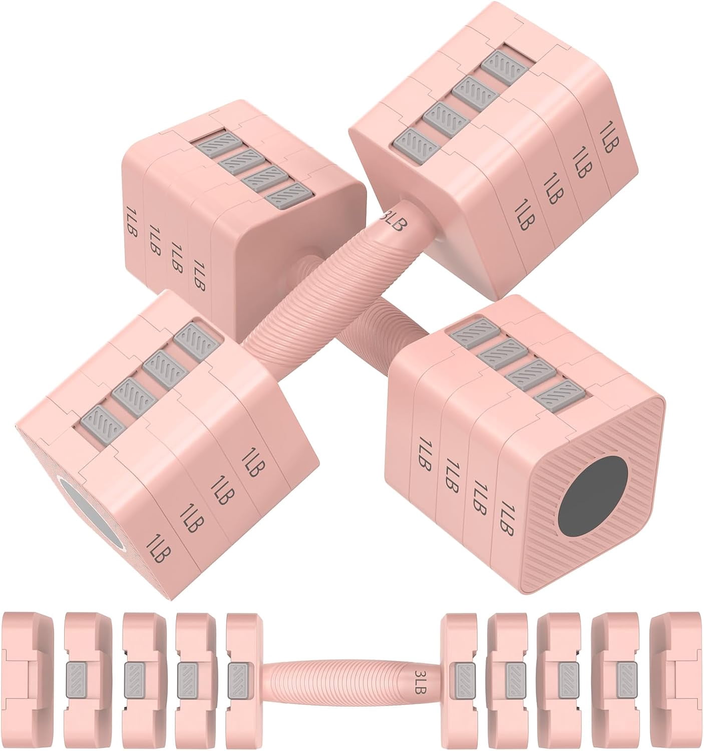 Adjustable Dumbbells Set of 2, 5-in-1 Adjustable Weight Dumbbells for Women/Men, 3lb/5lb/7lb/9lb/11lb Dumbbell Weights Set for Home Gym Workout