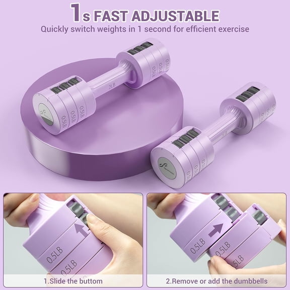 Adjustable Dumbbells Set of 2, 5 lb Hand Weights Fast Adjust 4 in 1  Weights for Home Gym Exercise Training