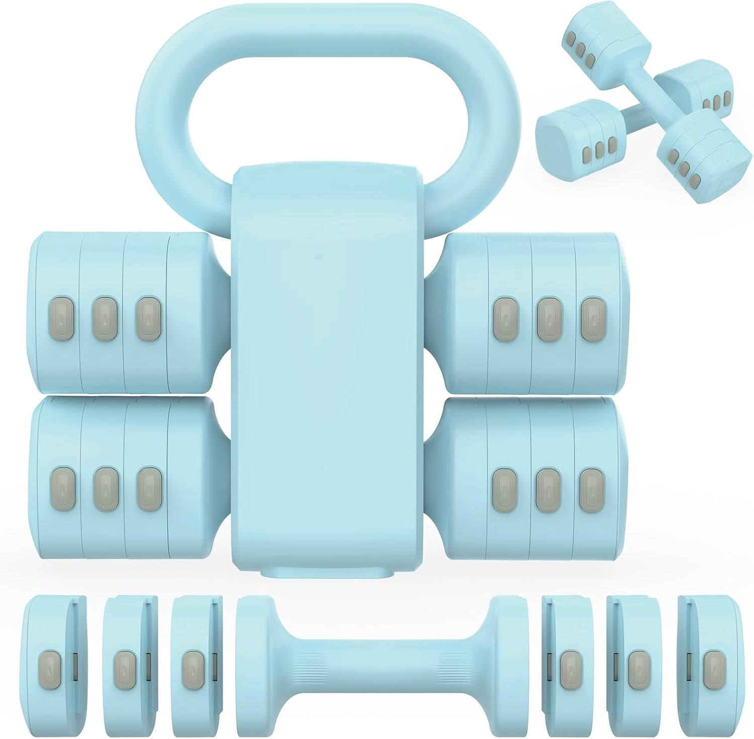 Adjustable Dumbbells Set with Kettlebell Form, 4 Levels Weight Options from 2.2 to 5.5lb Each for Home Gym Training
