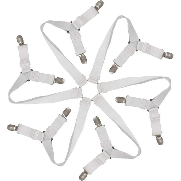 Adjustable Elastic Fitted Sheet Straps for King Queen Beds, Sheet Holders with Nickel-plated Clamps Ensure Sheet Safe Grip, Triangle Design Enhances Stability