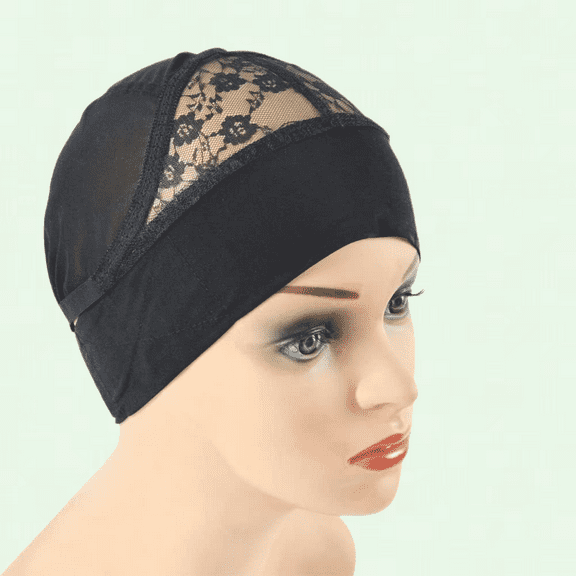 Adjustable Elastic Headband Wig Cap, Black Lace Front Grip Wig Cap for Wig Making