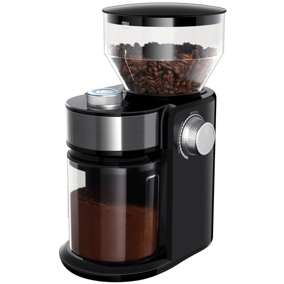 Adjustable Electric Coffee Grinder with Sixteen Precision Settings for Brewing Two to Fourteen Cups, Featuring a Sleek Black Design