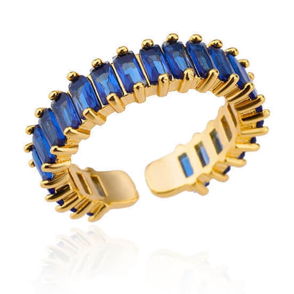 Adjustable Electroplated Geometric Copper Ring with Rainbow Zircon Rhinestones, Simple Style Unisex Ring for Women