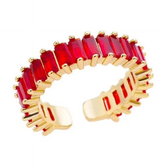 Adjustable Electroplated Geometric Copper Ring with Rainbow Zircon Rhinestones, Simple Style Unisex Ring for Women