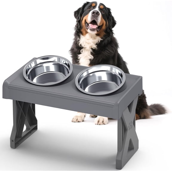 Adjustable Elevated Dog Bowl, 3-Height Stand (2.8, 8.1, 12.2 inch) for Large/Small Dogs, 2 Stainless Steel Bowls, Foldable & Portable Raised Feeder for Travel, Joint Care