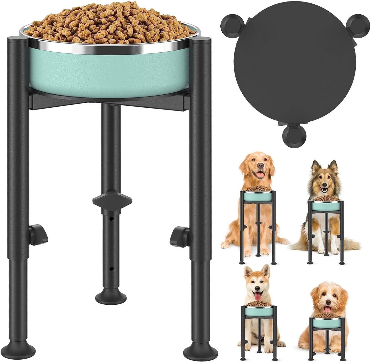 Adjustable Elevated Dog Bowl Stand - Wide Adjustable Fit Heights, Durable Metal Raised Feeder(Bowl Not Included)