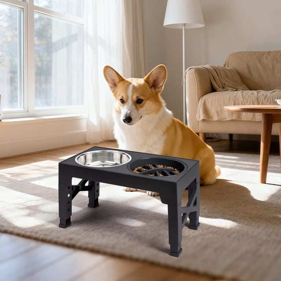 Adjustable Elevated Dog Bowls, 5 Heights Raised Stand 3.2"-12.2", 2 Stainless Steel Bowls & 1 Slow Feeder Bowl, for Small Medium Large Dogs
