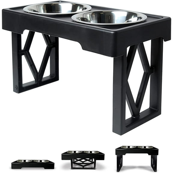 Adjustable Elevated Dog Bowls for Large Dogs, Medium and Small - Raised Dog Bowl Stand 2 Dog Food Bowls for Food and Water Double Stainless Steel, 3 Heights, 2.75”, 8", & 12''