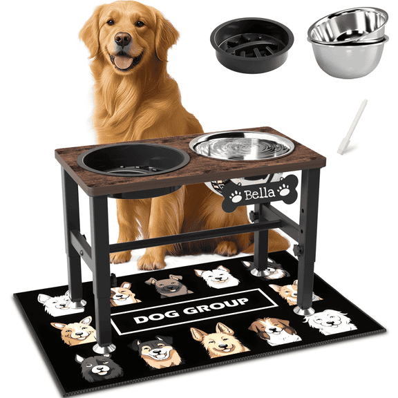 Adjustable Elevated Dog Bowls Stand with 2 Stainless Steel 58oz Bowls for Neck & Digestion Health