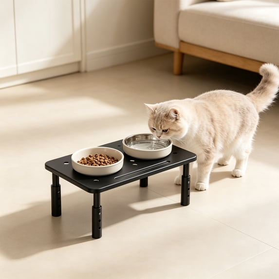 Adjustable Elevated Pet Feeder Stand, Metal Raised Feeding Riser for Cats & Small/Medium Dogs, Anti-Slip Base, Bowls Not Included