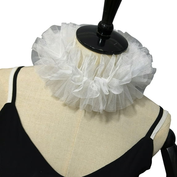 Adjustable Elizabethan Neck Ruff False Collar and Ruffled Faux Wrist Cuffs for Medieval Outfit and Historical Gatherings