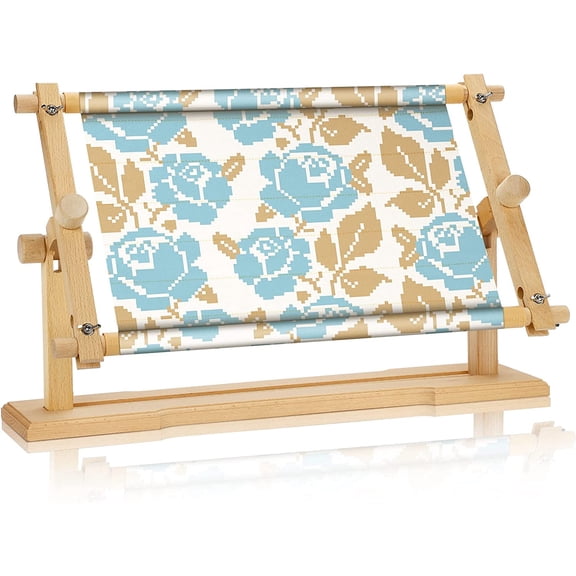 Adjustable Embroidery Stand Hands Free Cross Stitch Scroll Frame Needlepoint Needlework Frame Stand Wooden Rotated Embroidery Hoop Holder for Arts Crafts Sewing Kit Supplies