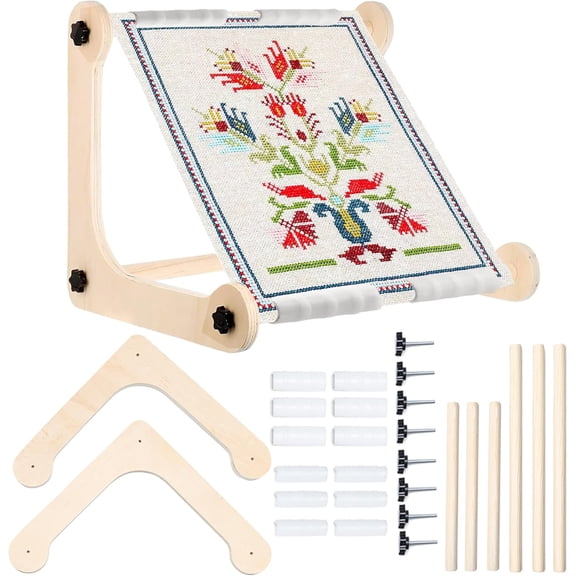 Adjustable Embroidery Stand - Wood Embroidery Hoop Stand & Cross Stitch Frame, Hands-Free Needlepoint Stand for Lap/Table Top Stitching Sewing Craft Tool