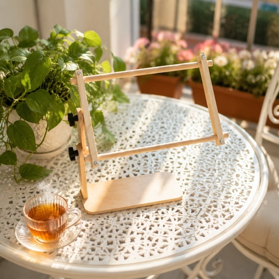 Adjustable Embroidery Table Stand, Wood Embroidery Hoop Holder, Hands-Free Cross Stitching Scroll Frame Needlepoint Stand for Lap or Table Top Stitching Sewing Supplies Craft Tool