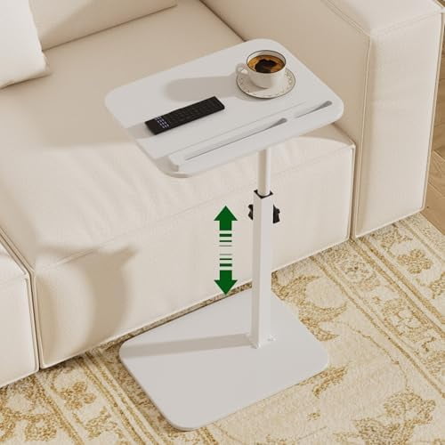 Adjustable End Table for Couch, 360° Swivel C Shaped Side Table with Height Adjustment, Small Sofa & Bedside Table for Living Room & Bedroom, TV Tray Alternative, Space Saving, Gift for Home